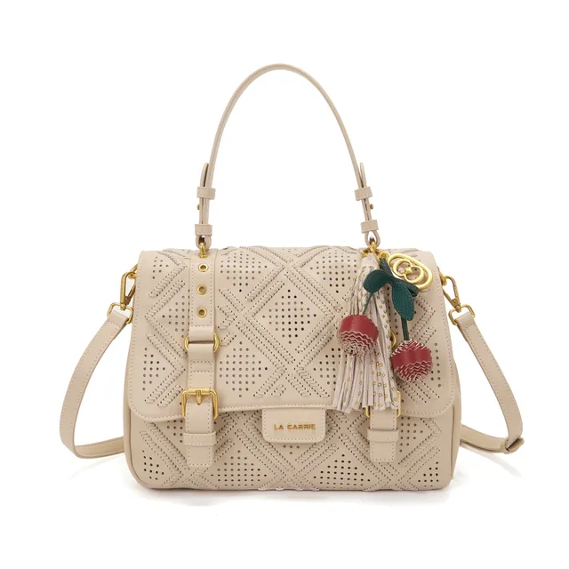 La Carrie Atena Labyrinth cabas cuir ivoire 37x19