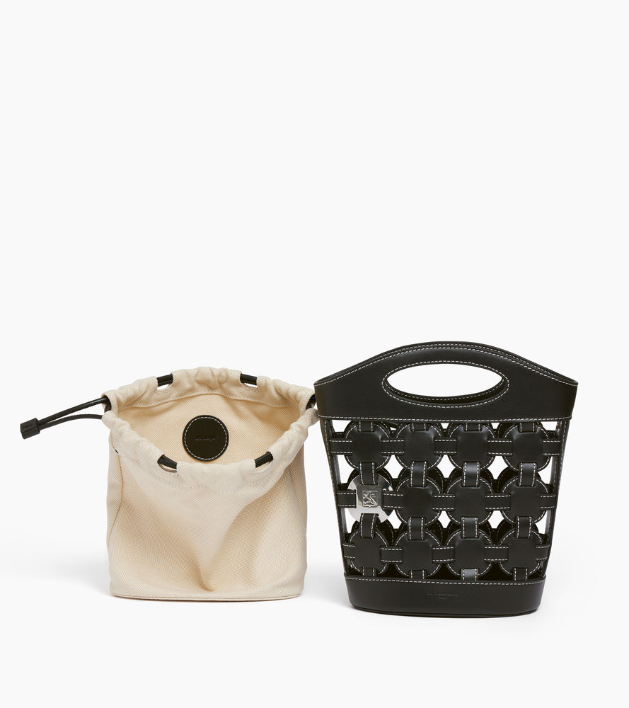 Le Tanneur Le Potier petit sac seau toile coton cuir noir
