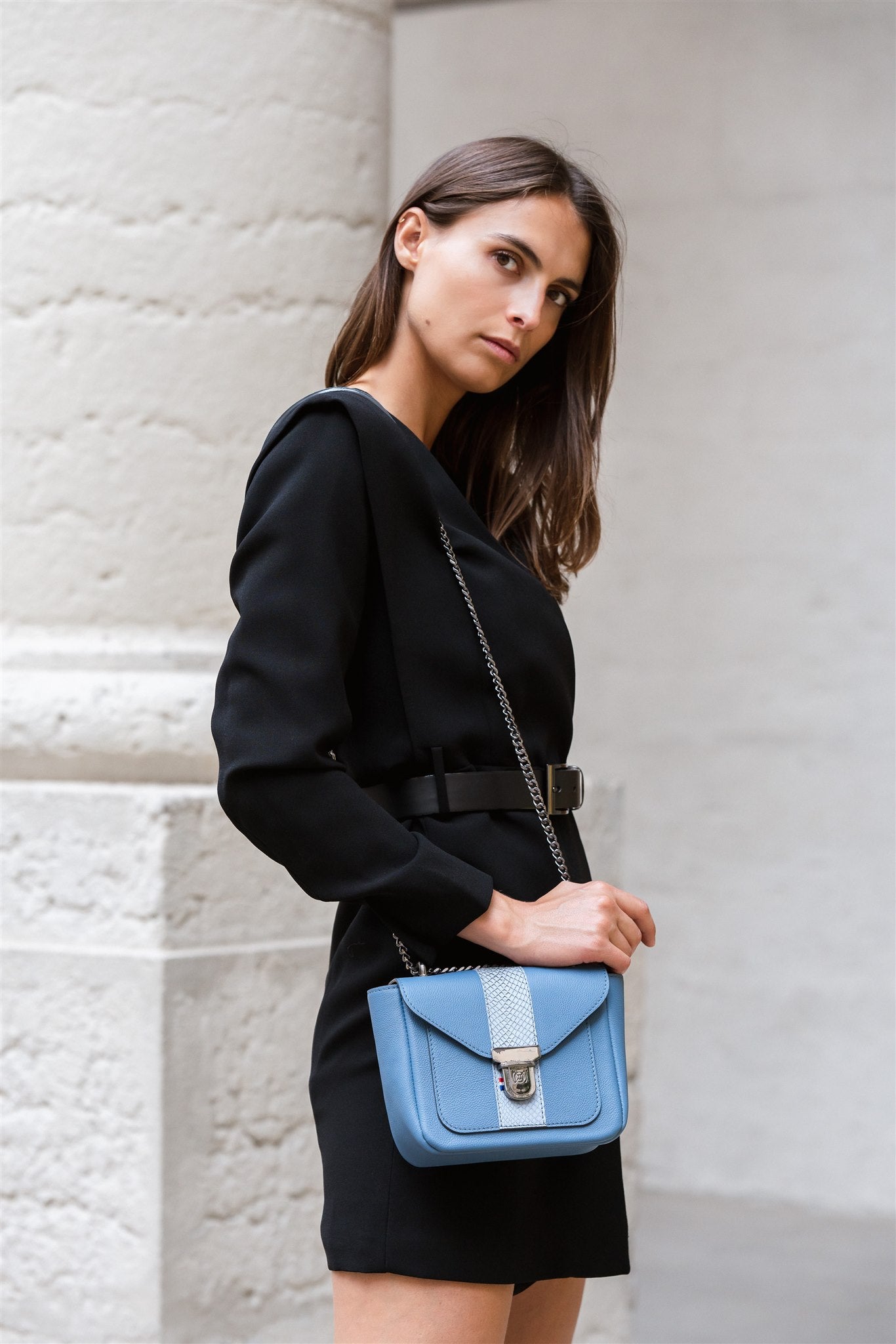 Nodie's Isaac bleu denim mini sac bandoulière cuir