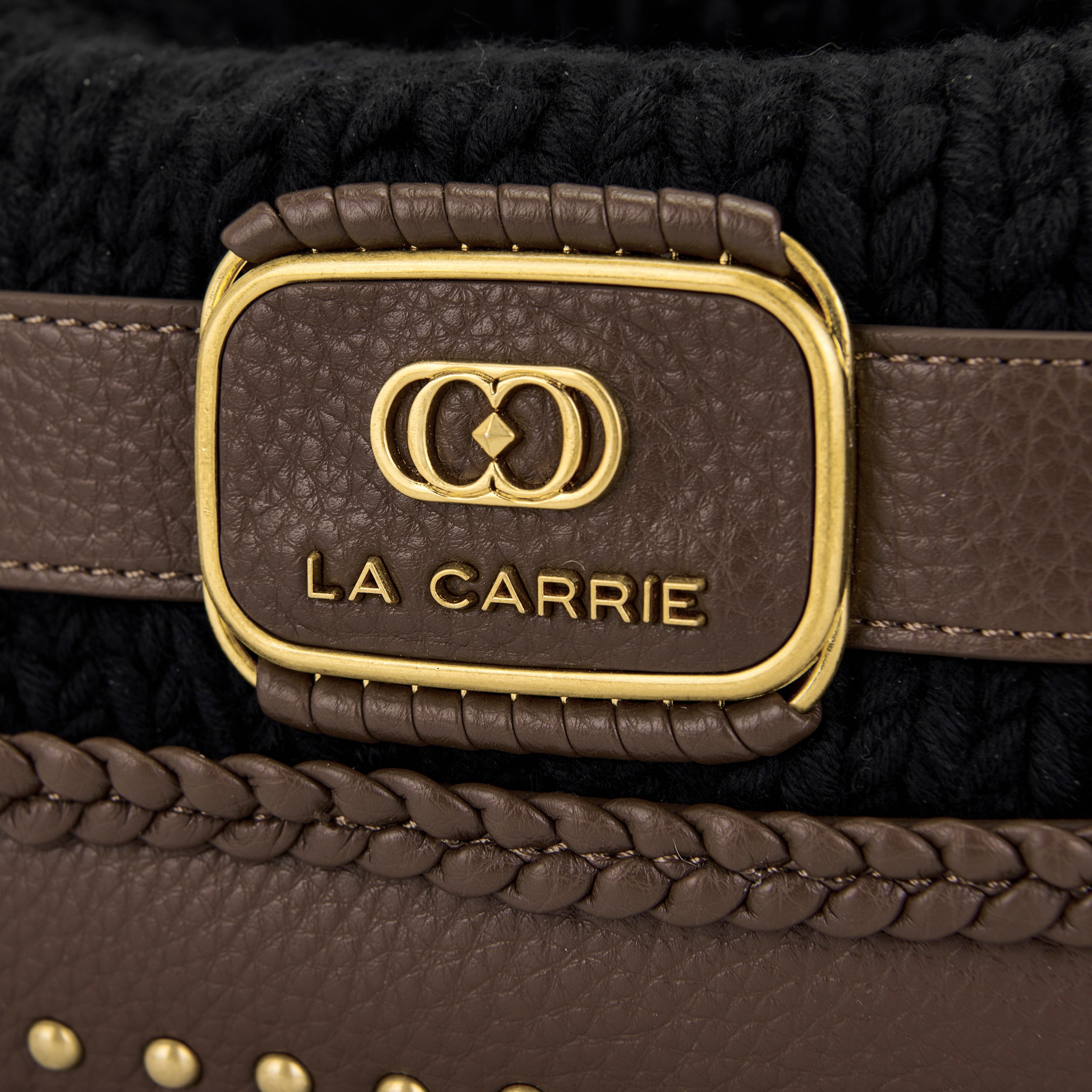La Carrie Montgomery sac cabas laine noir 50 cm clouté
