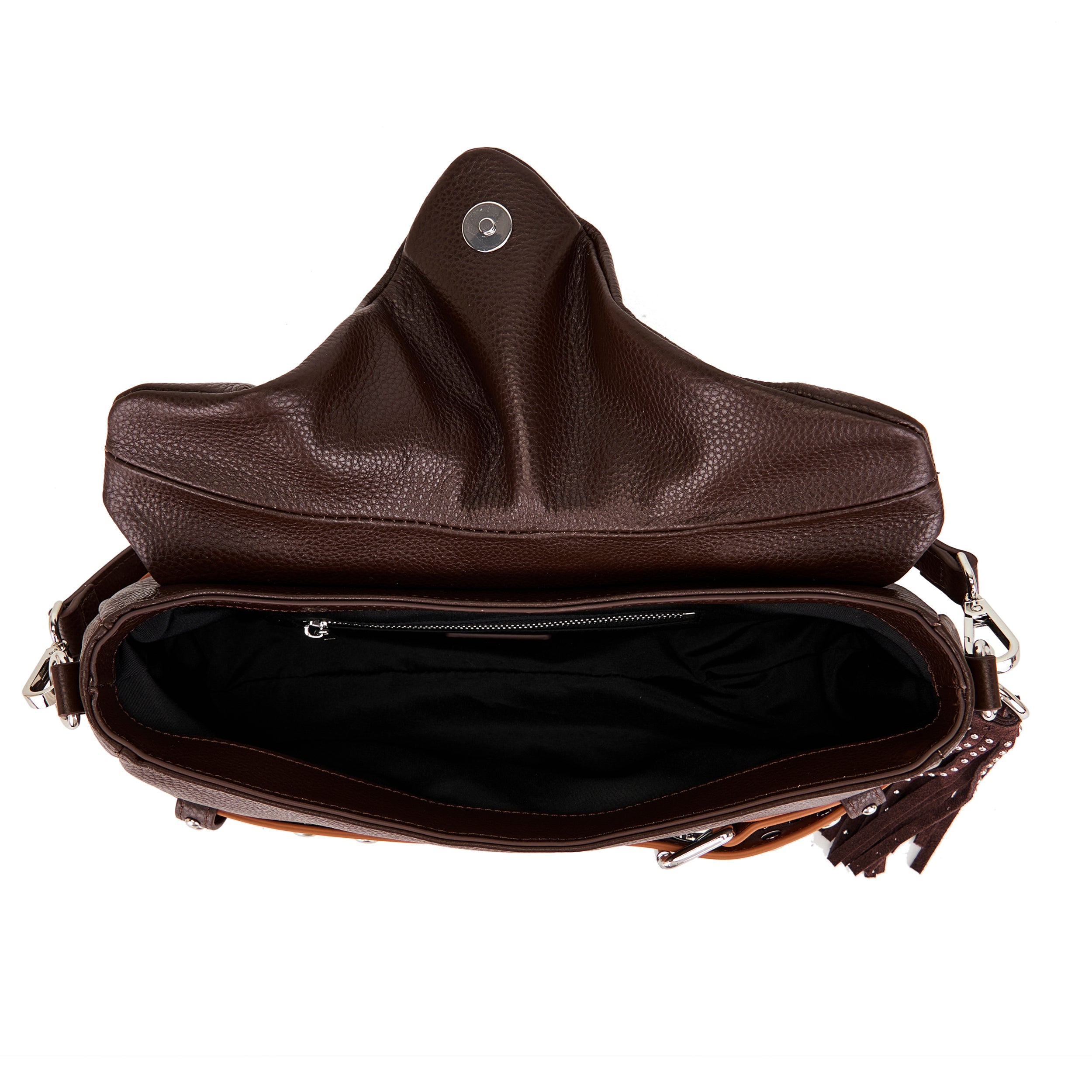 La Carrie Backdoor sac bandoulière marron 30 cm clouté