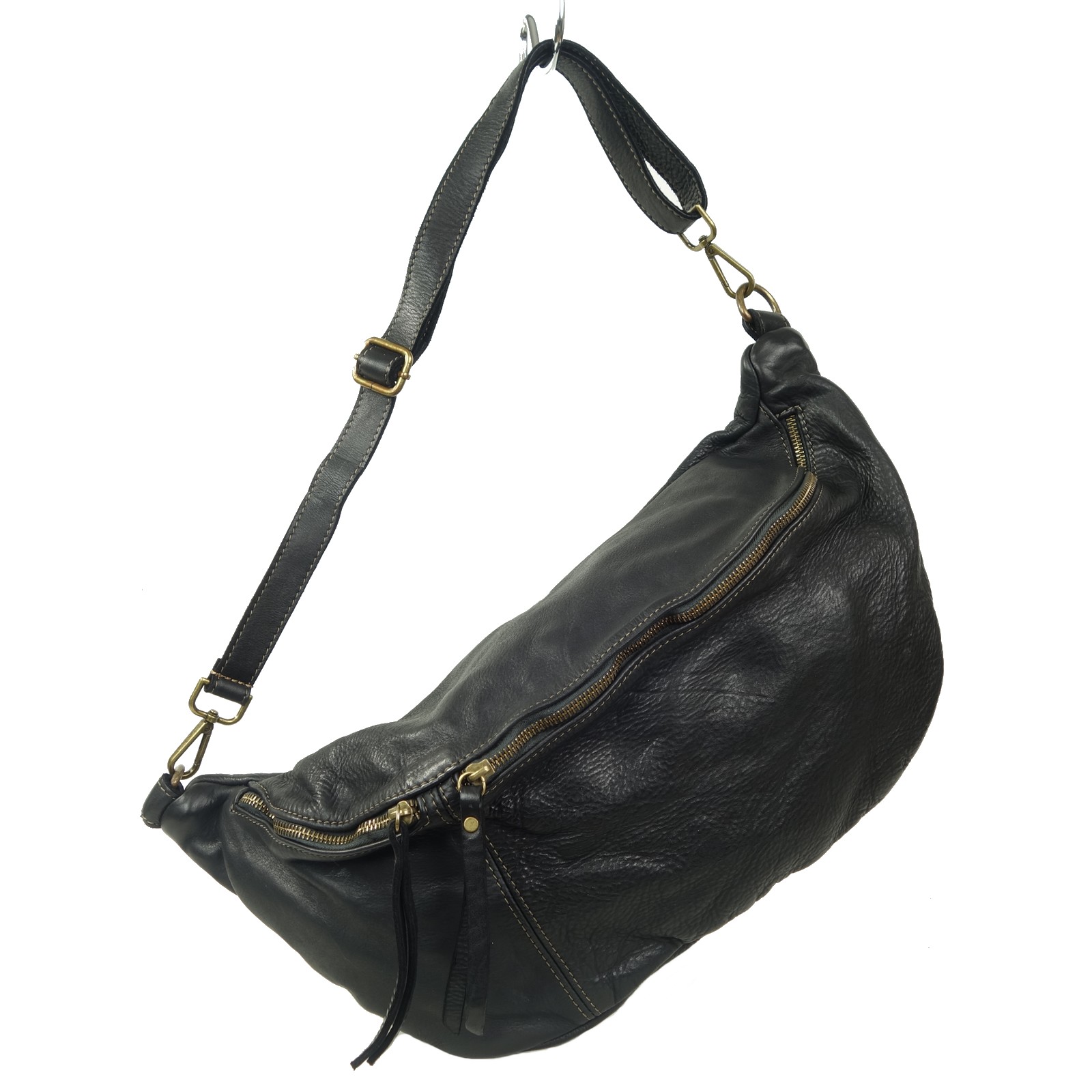 Collection Esprit Cuir OLIVER sac banane cuir noir XL vintage