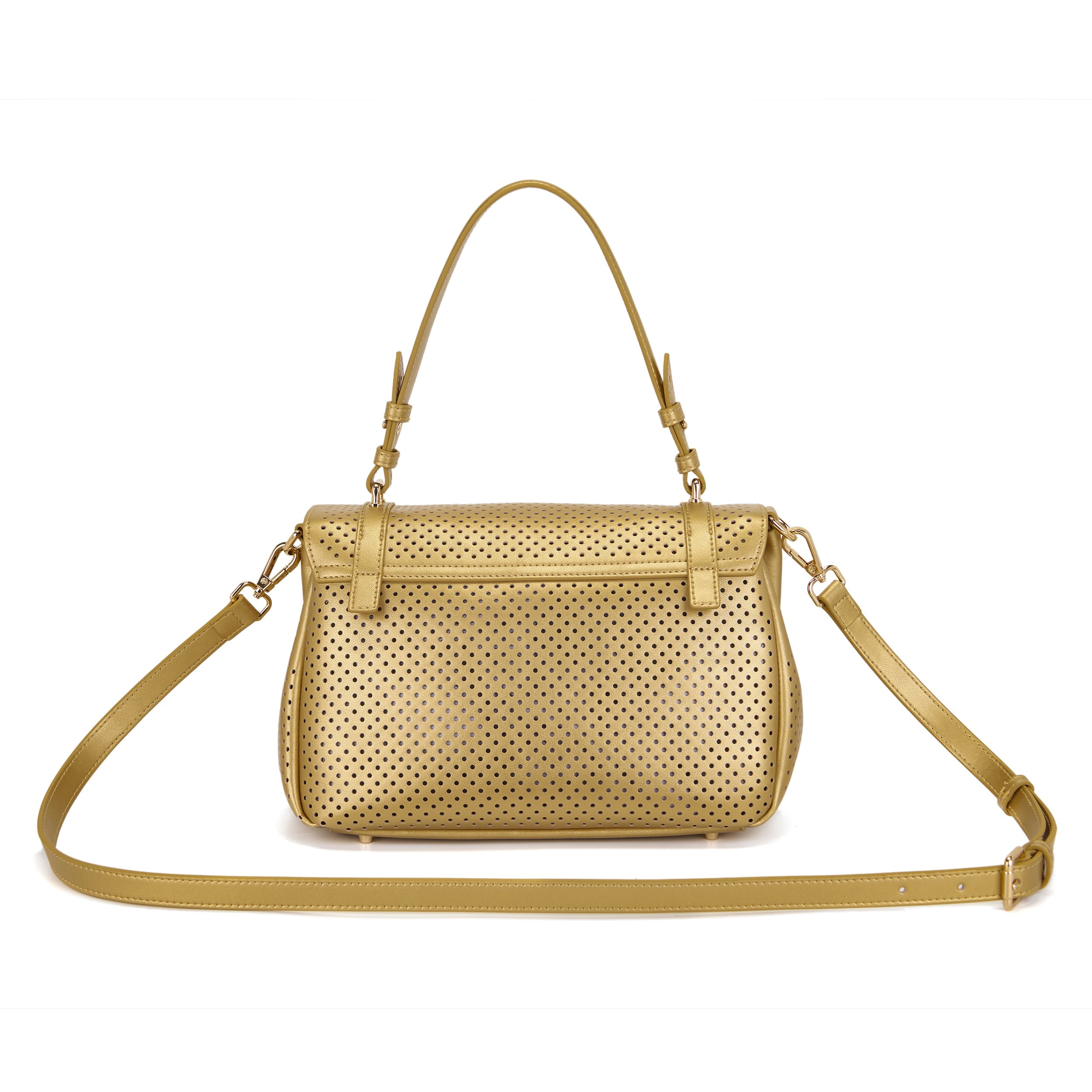 La Carrie Atena sac shopping gold cuir perforé 30x18 cm