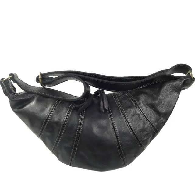 Collection Esprit Cuir ALMA sac banane noir cuir vintage
