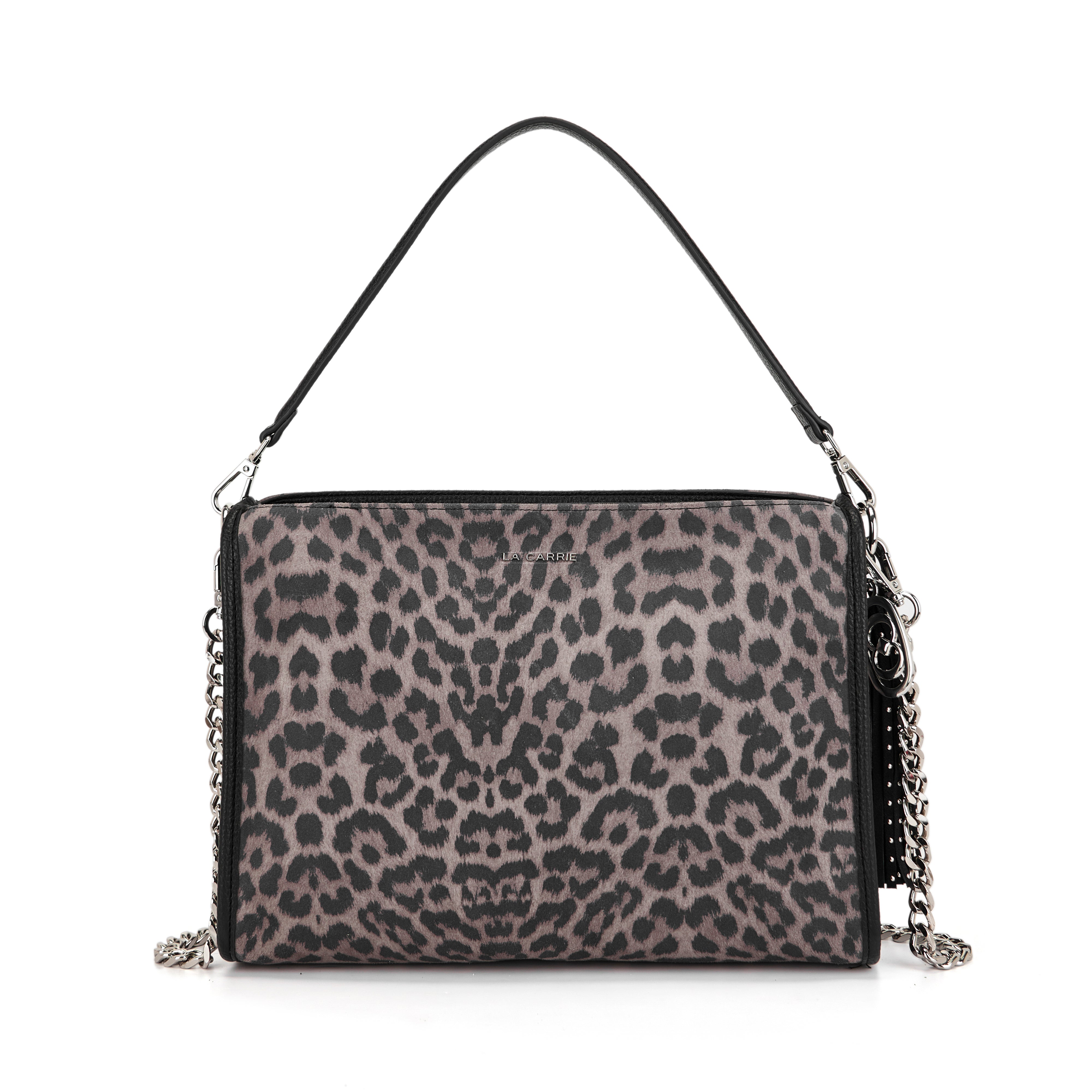 La Carrie Lio sac bandoulière gris 34x11x23 suède léopard