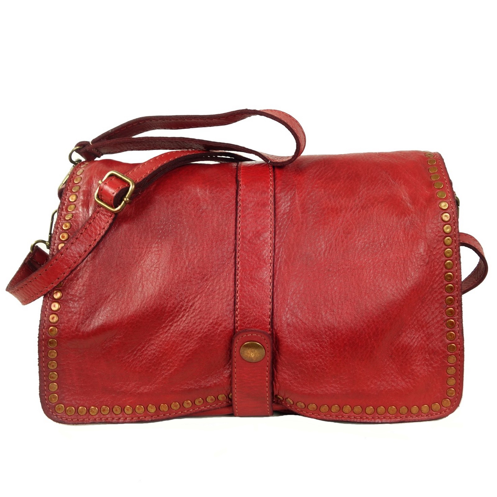 Esprit Cuir Gena pochette bandoulière cuir rouge cloutée