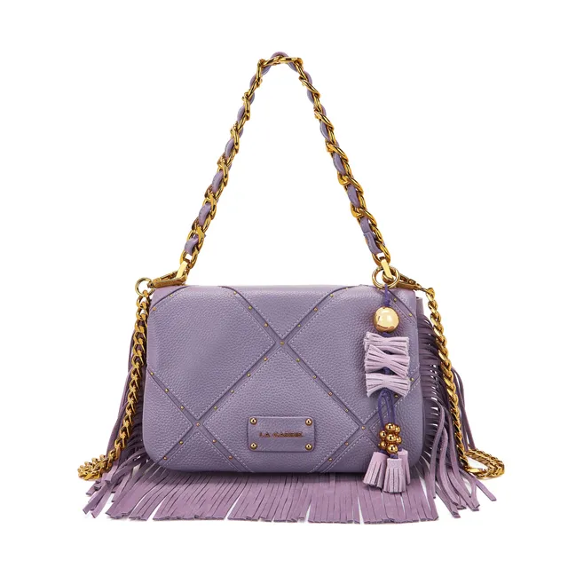 La Carrie Isabel sac bandoulière cuir lavande 32 cm chaîne