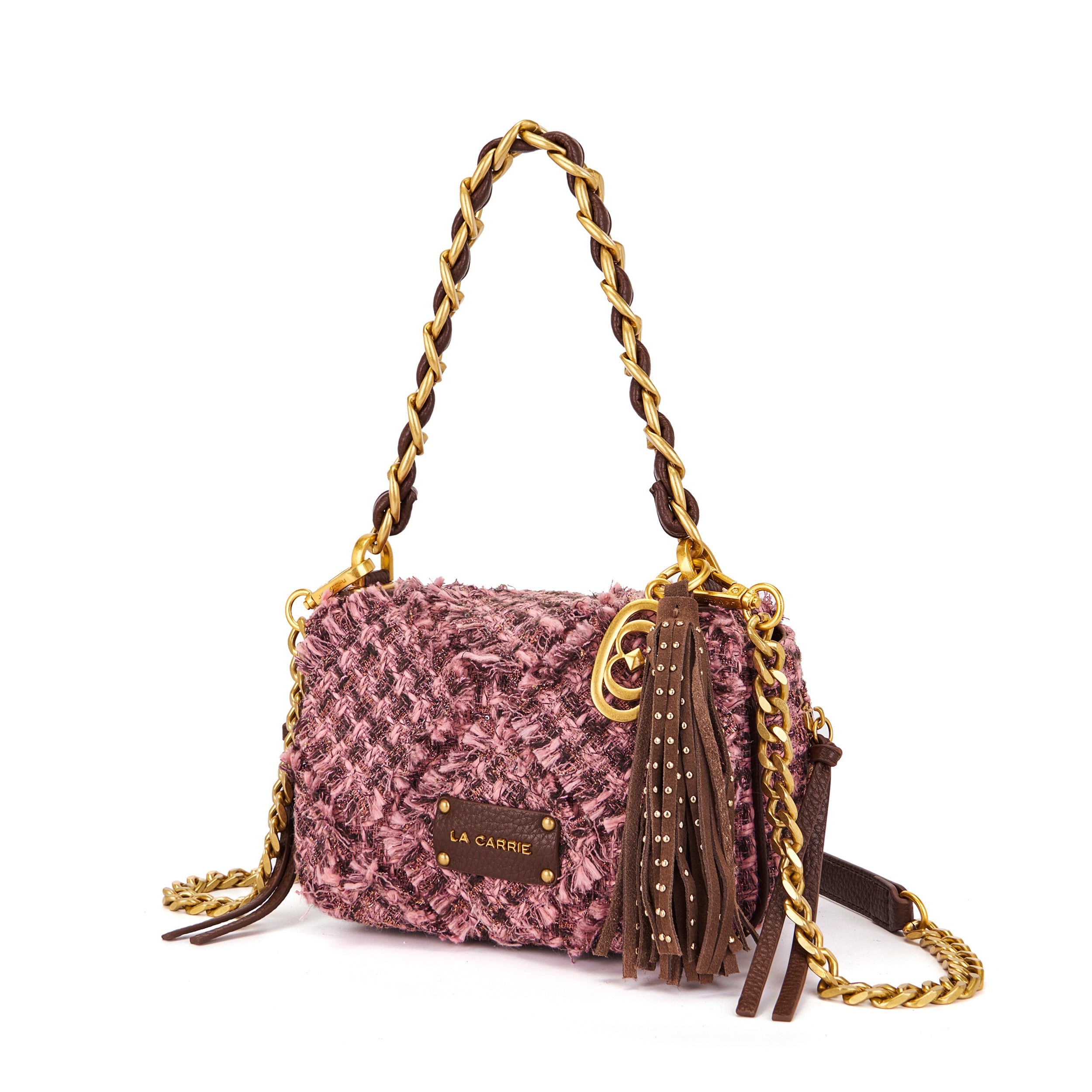 La Carrie Cross Isabel sac épaule rose 21 cm bouclé chaîne
