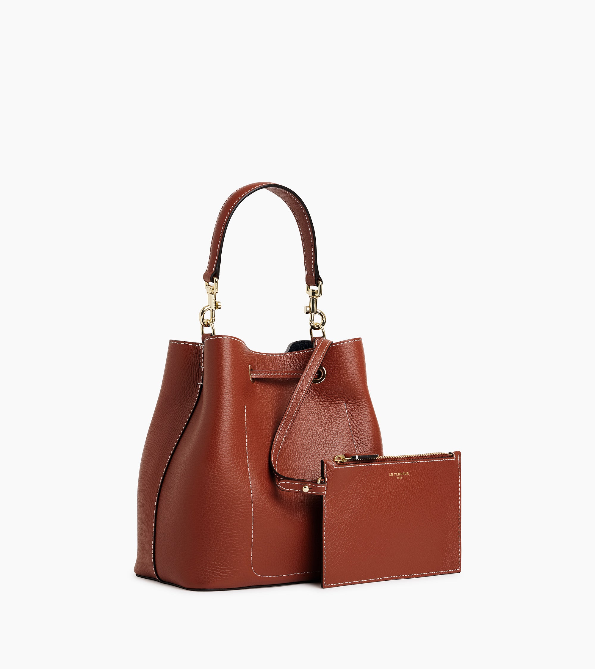 Le Tanneur Louise Sac Seau Cuir Grainé Mahogany Brown