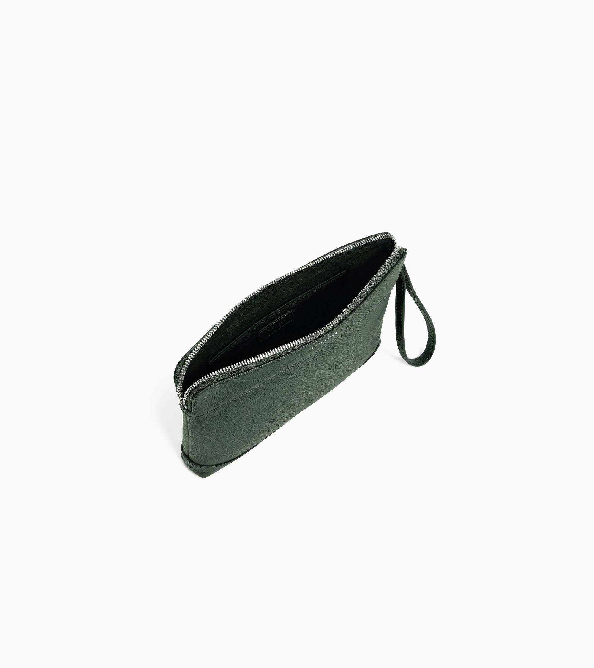 Le Tanneur pochette cuir grainé Green Malachite zippée