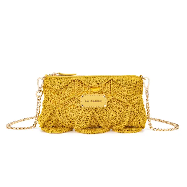 La Carrie Bag Cross Road pochette jaune 24x13cm crochet