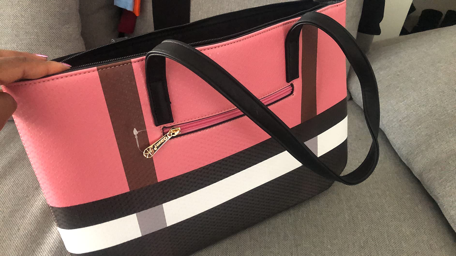 Gallantry Sacs Cabas Tote Bag XL Similicuir Rose Rayures A4