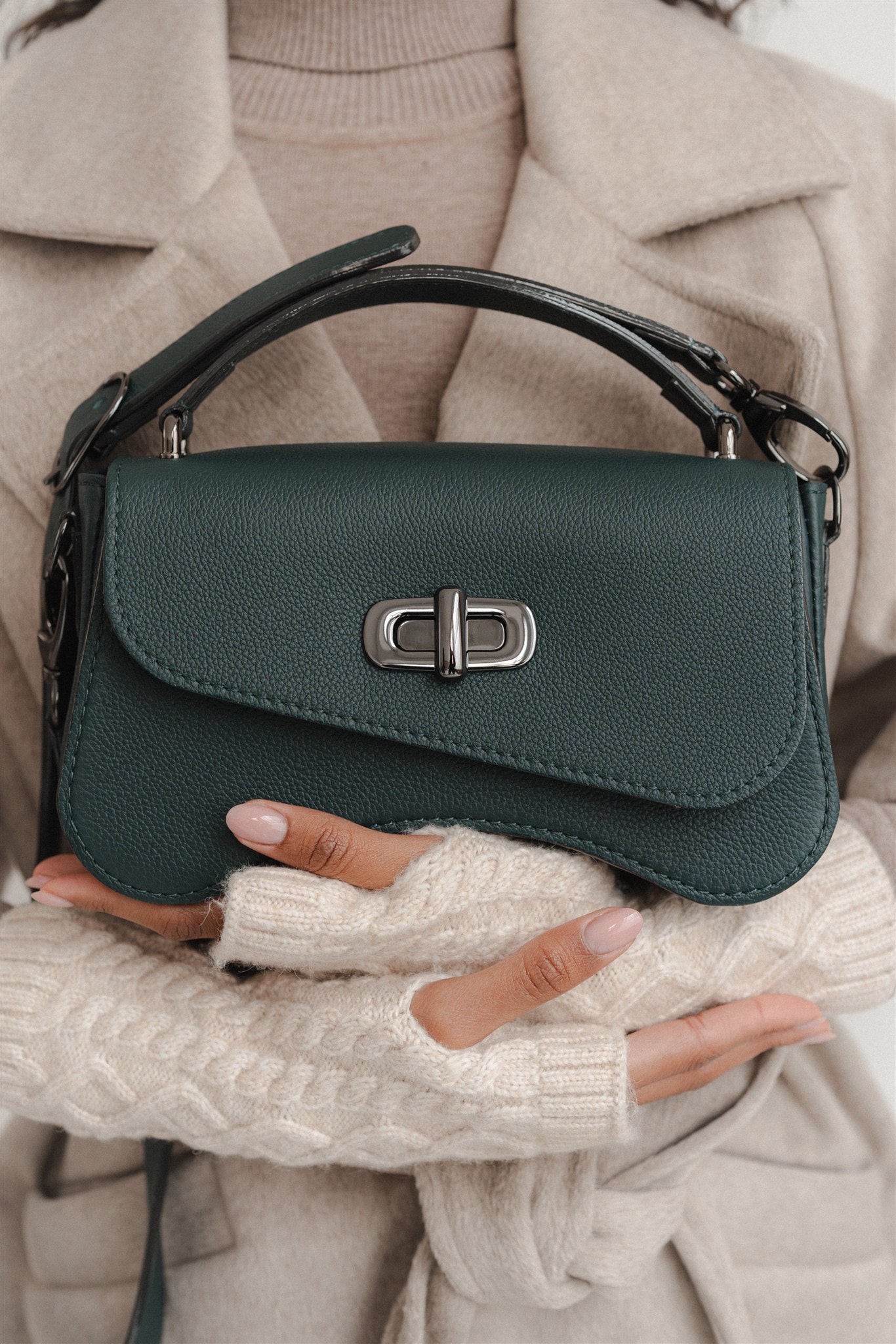 Nodie's Sacs forme baguette L'iconique sac baguette vert sapin cuir