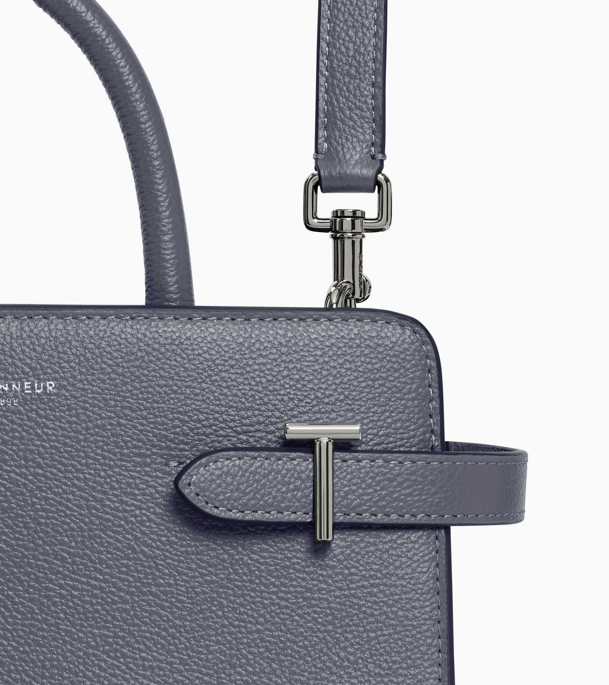 Le Tanneur Emilie sac cuir grainé bleu acier moyen 3 compartiments