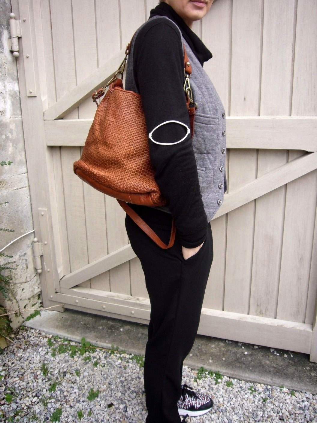 Collection Esprit Cuir MARLEEN besace cuir tressé camel