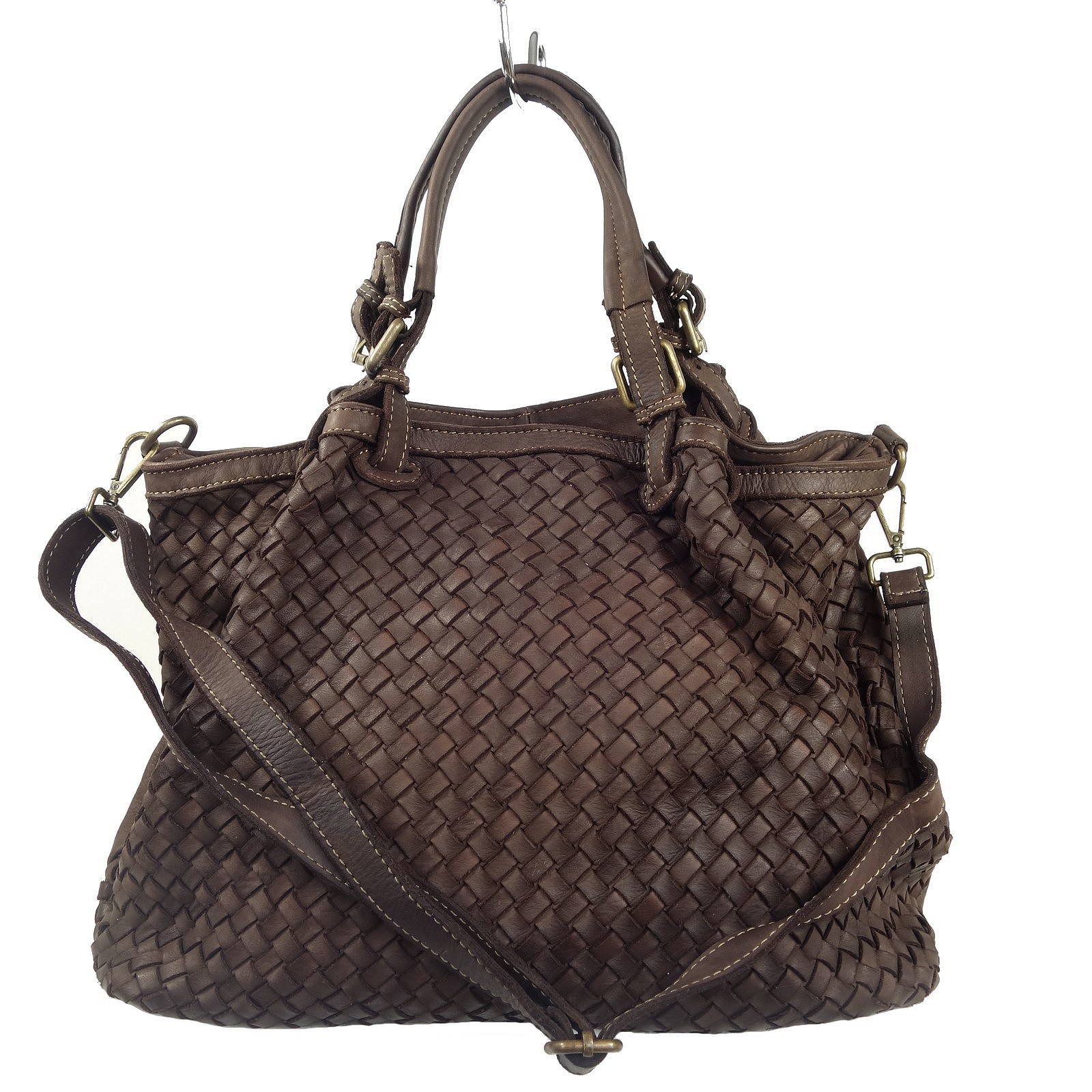 Collection Esprit Cuir SVEVA grand sac cuir brun tressé vintage