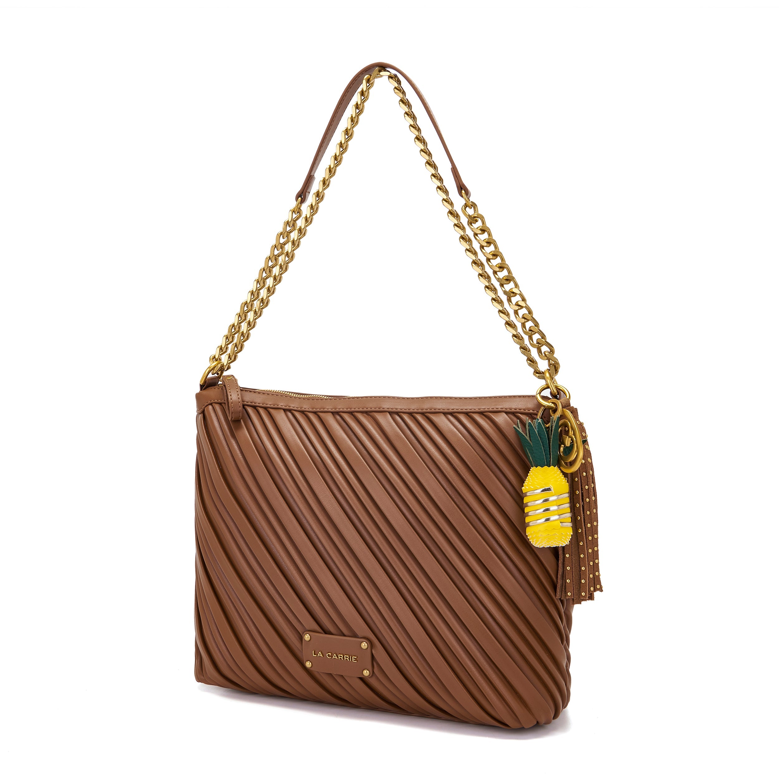La Carrie Plissé sac épaule cognac plissé 31x10x22 cm