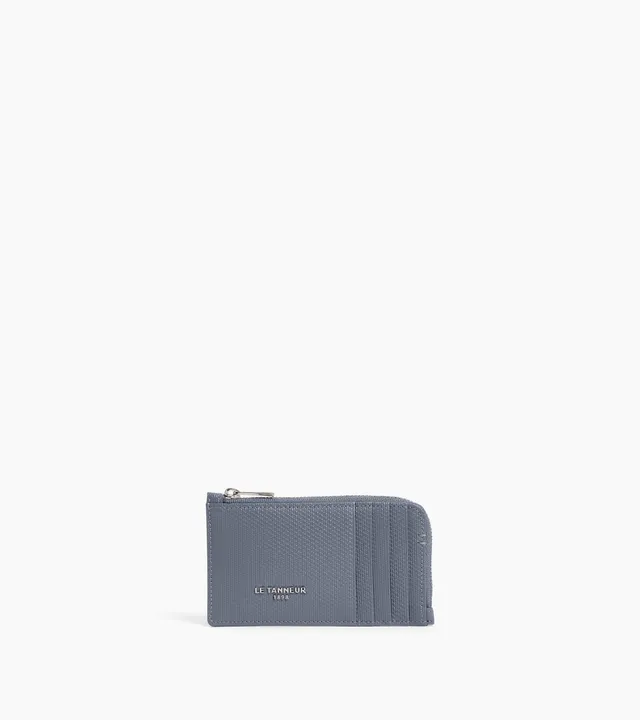 Le Tanneur Lucien porte-cartes cuir zippé Steel Blue