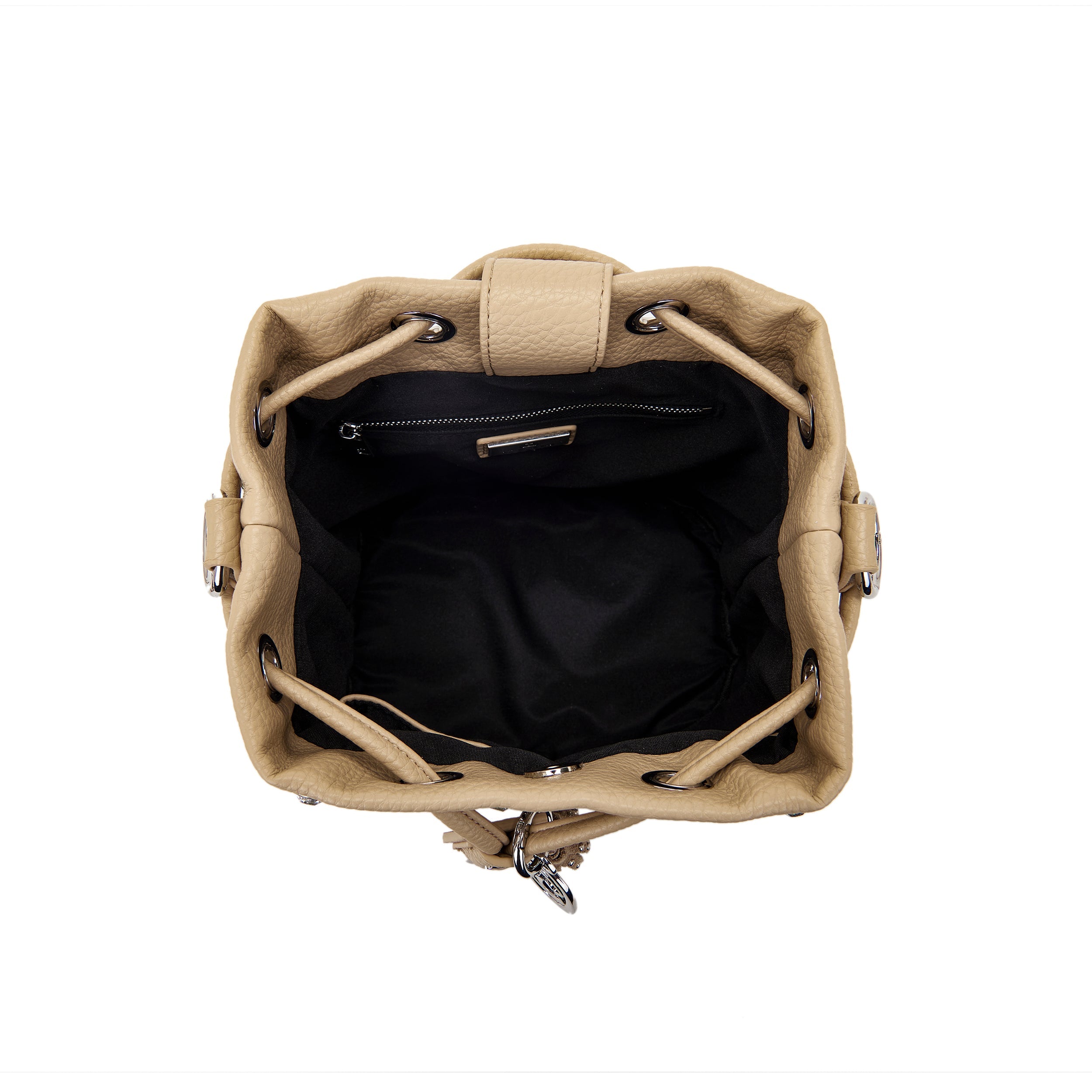 La Carrie Andromeda sac seau beige PU clouté 26 cm