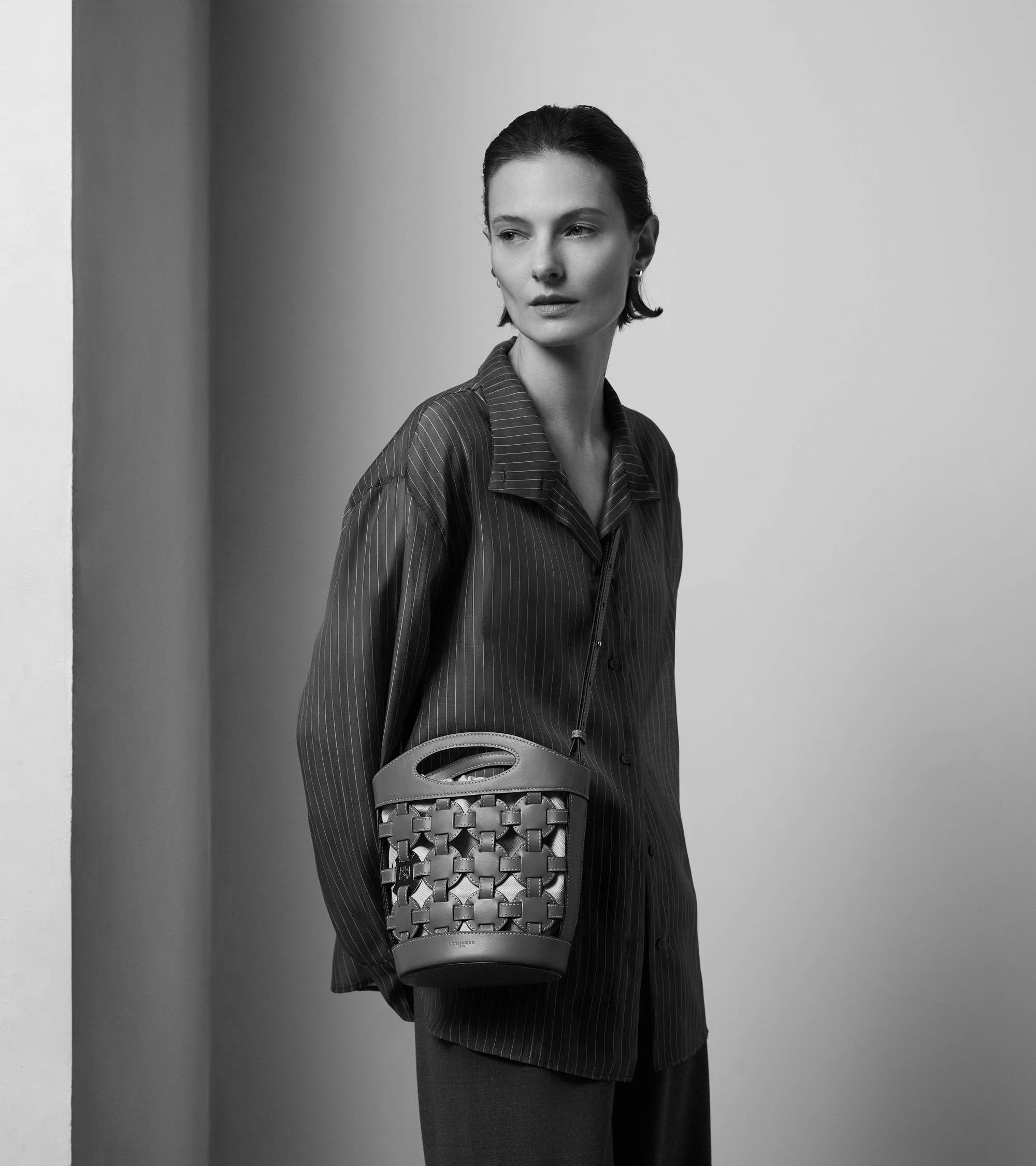 Le Tanneur Le Potier petit sac seau toile coton cuir noir