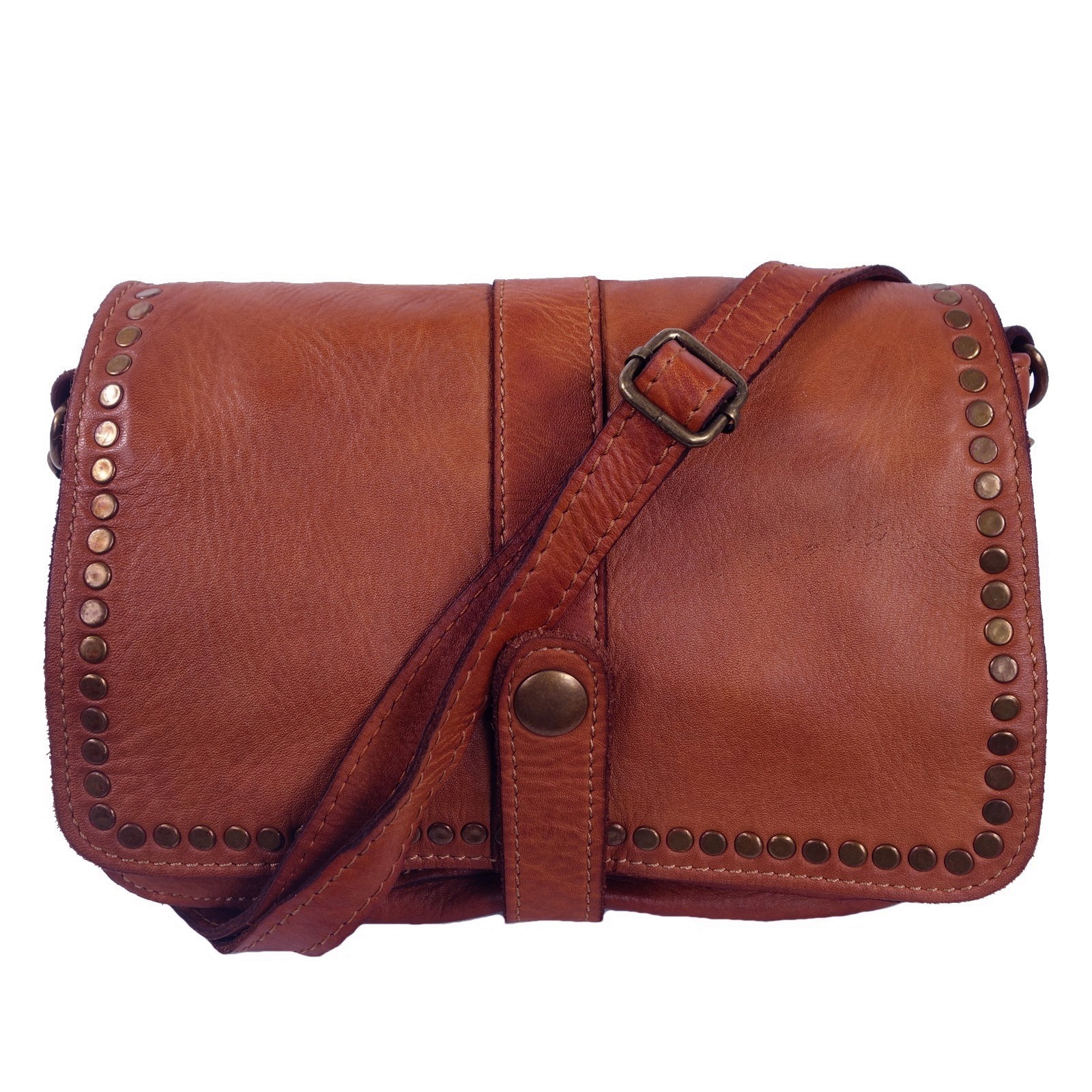 Collection Esprit Cuir Gena mini pochette cuir naturel clouté