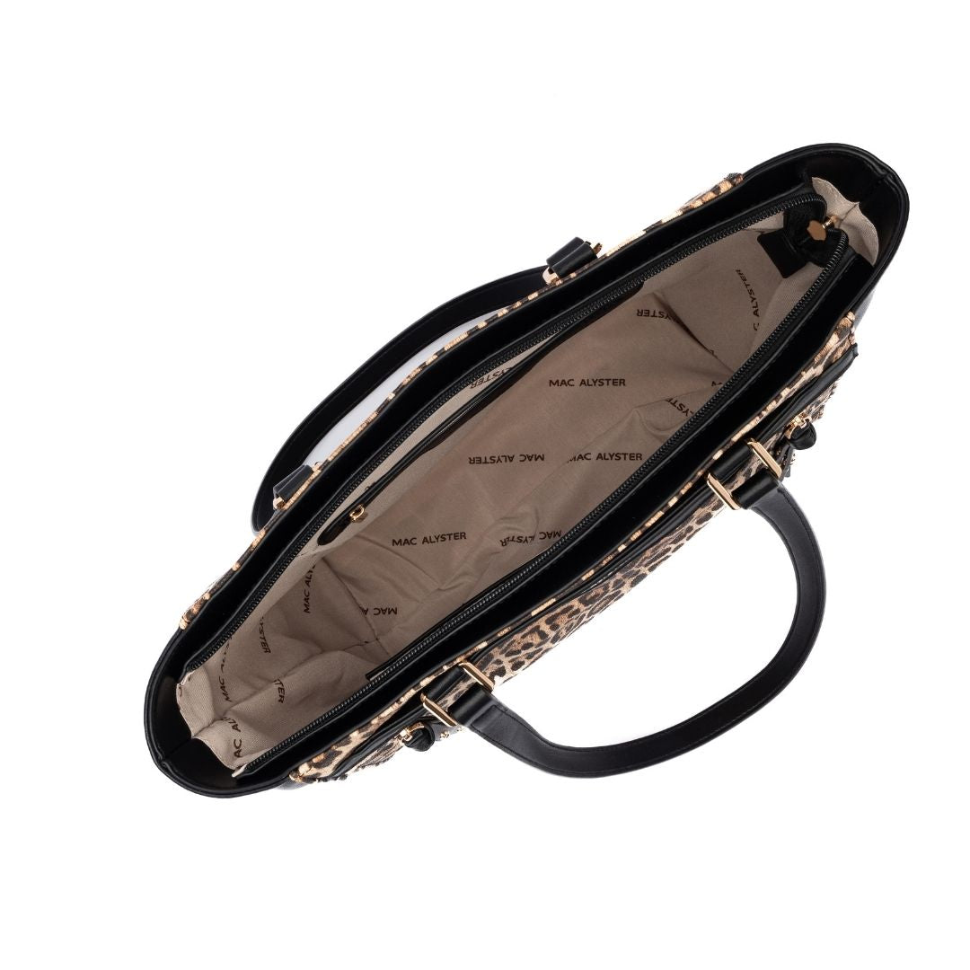 MAC ALYSTER Leopard sac cabas Noir imprimé léopard épaule