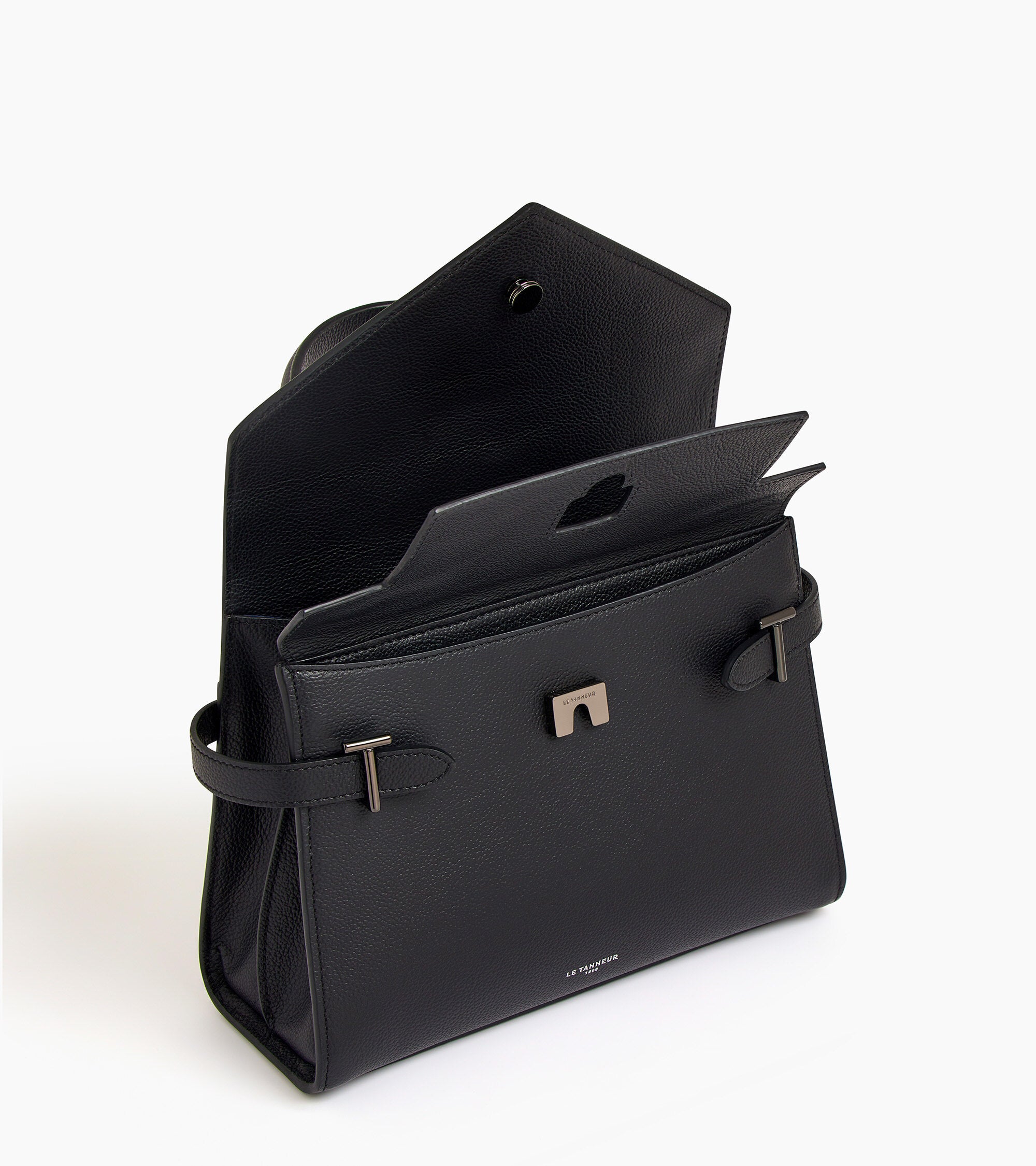 Le Tanneur Emilie sac à main cuir grainé noir double rabat