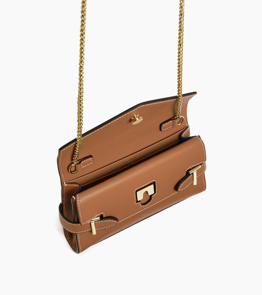 Le Tanneur Emilie Pochette Cuir Marron Grainé Chaîne
