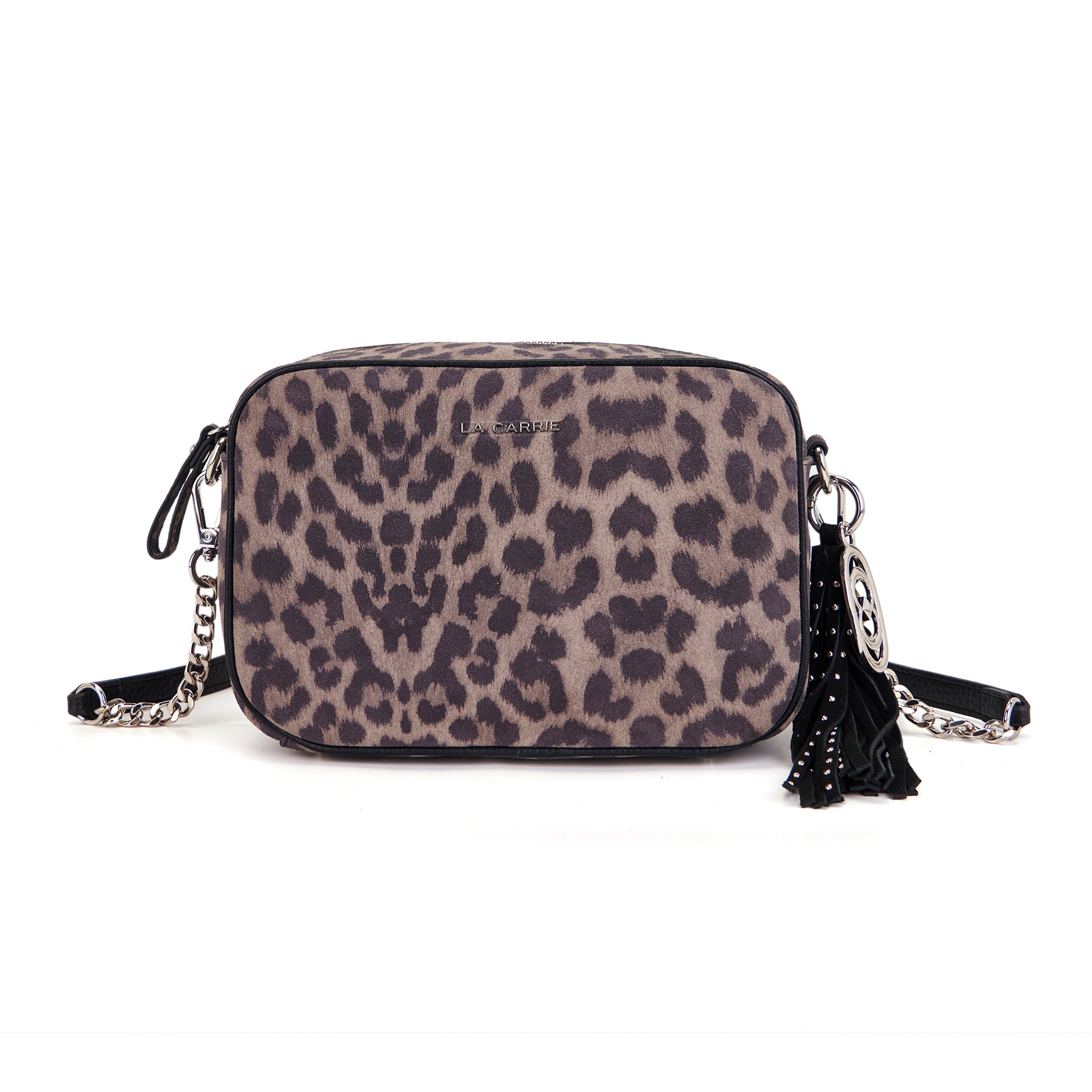 La Carrie Lio sac bandoulière suède gris animalier