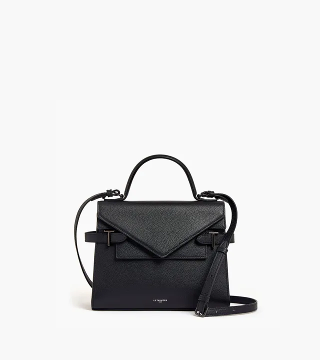 Le Tanneur Emilie sac à main cuir grainé noir double rabat