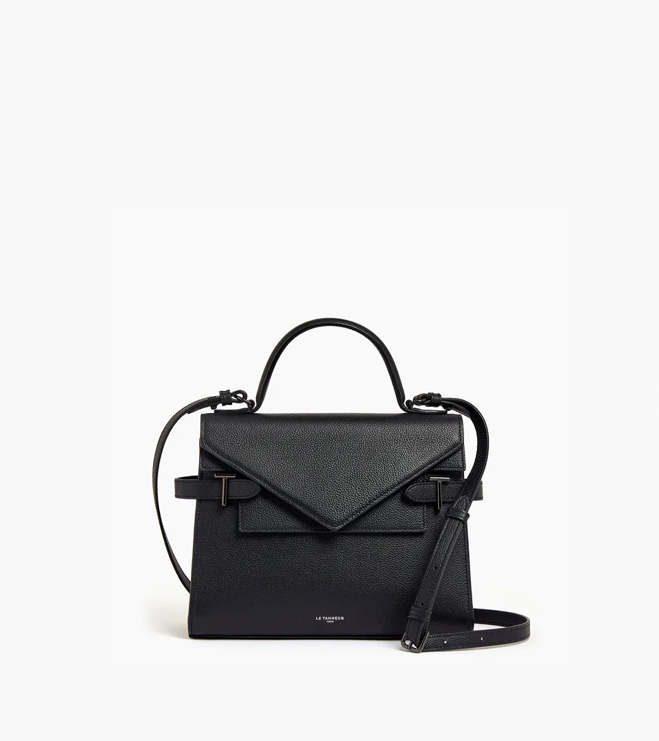 Le Tanneur Emilie sac à main cuir grainé noir double rabat