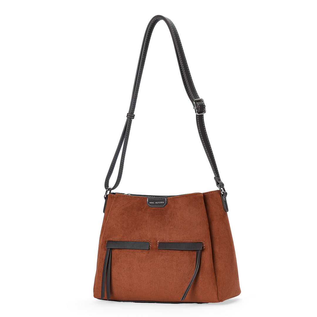 Mac Alyster Fauve sac besace daim chocolat lune