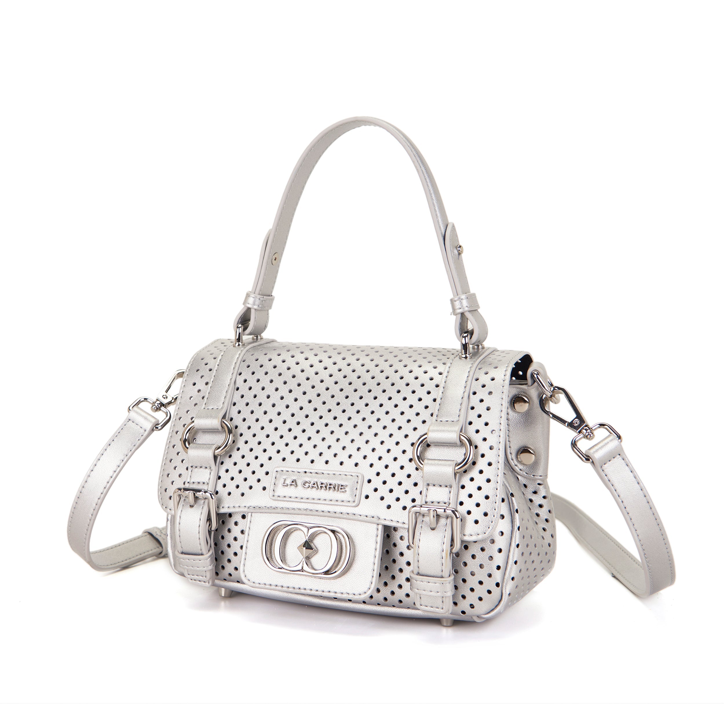 La Carrie Atena sac shopping silver cuir perforé