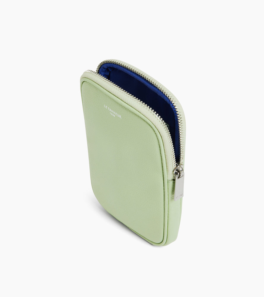 Le Tanneur étui téléphone cuir grainé zip bandoulière
