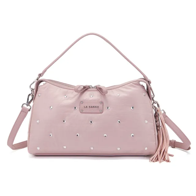 La Carrie Wrinkled sac bandoulière nylon rose strass