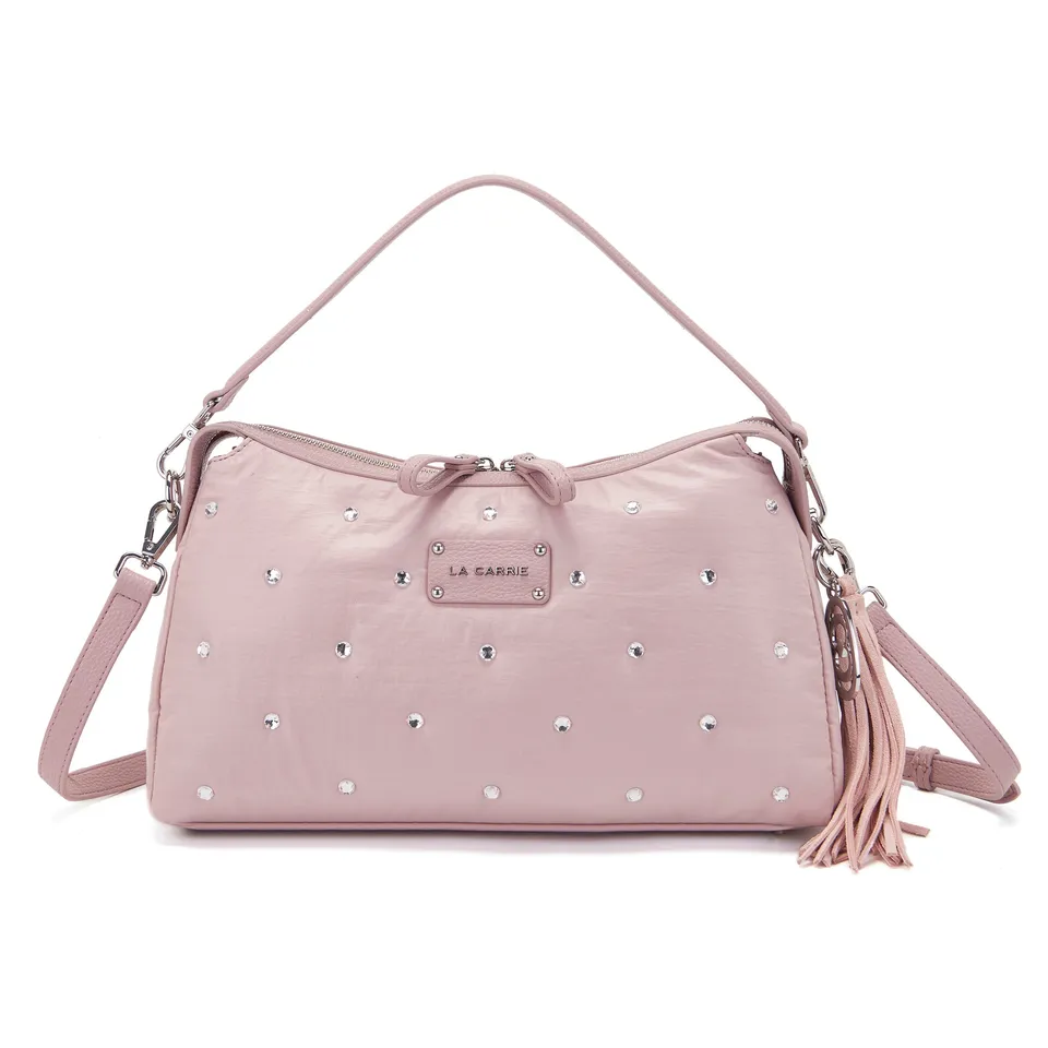 La Carrie Wrinkled sac bandoulière nylon rose strass