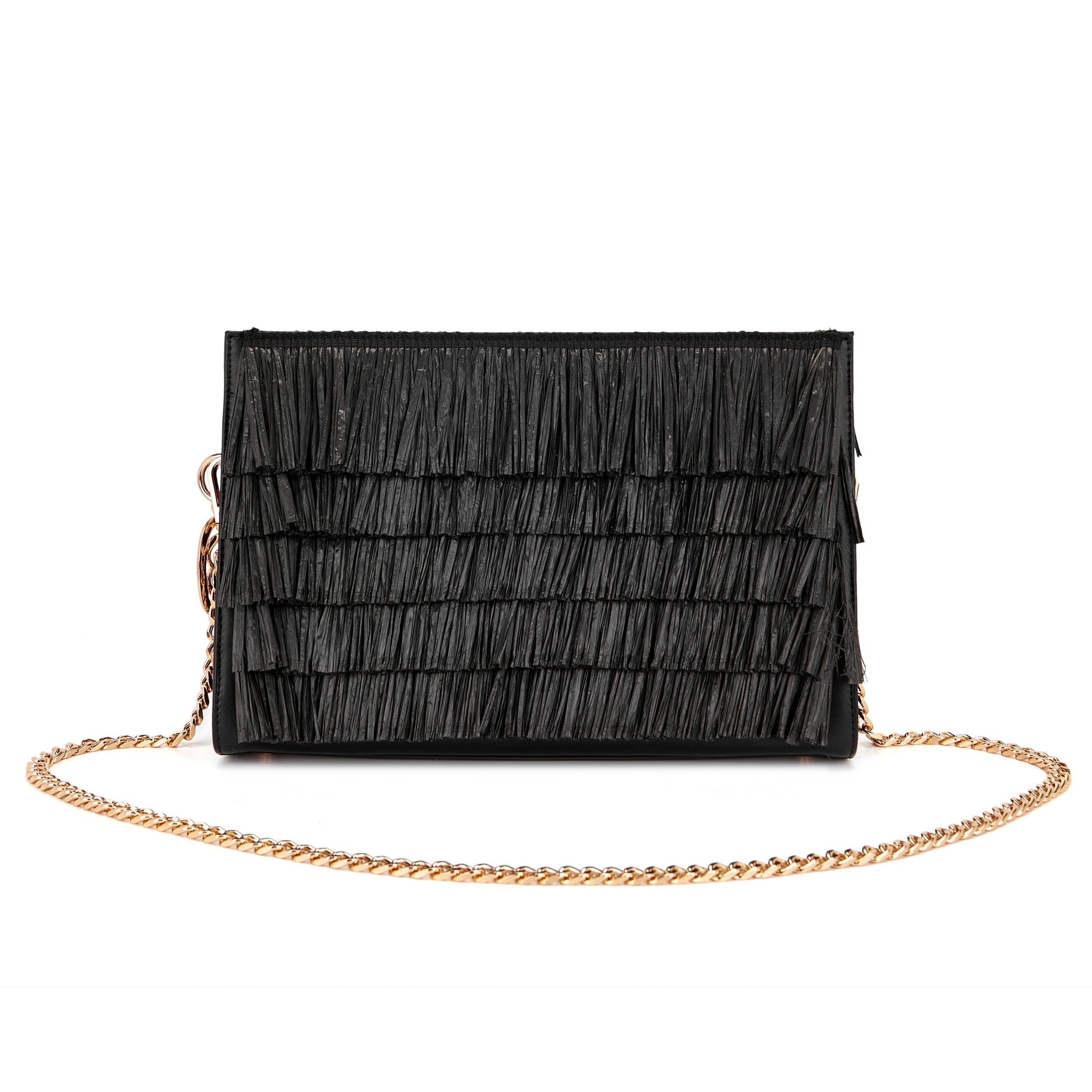 La Carrie Sunflower pochette raffia black 30x9x20 cm