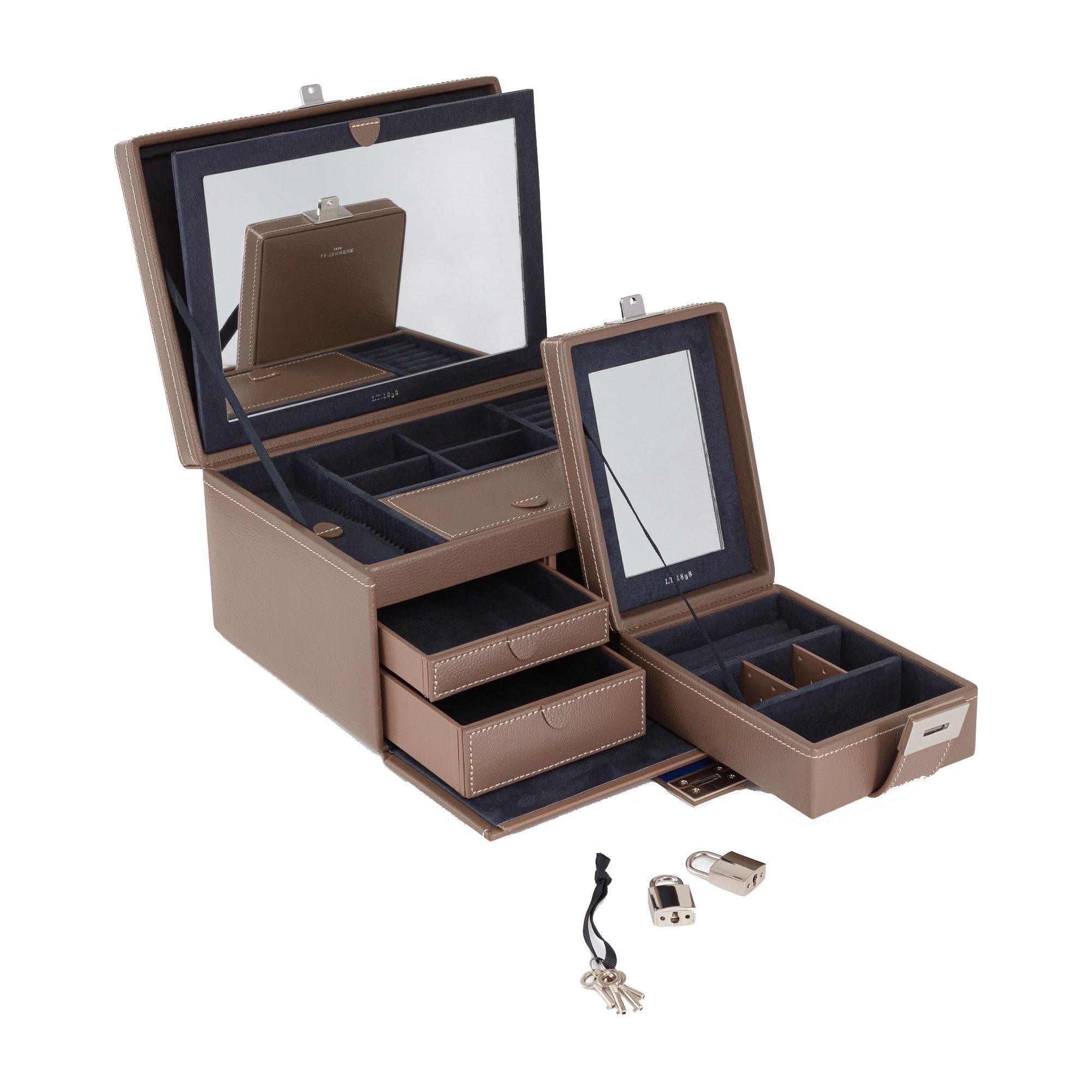 Le Tanneur Luggage boîte à bijoux cuir miroir cadenas voyage
