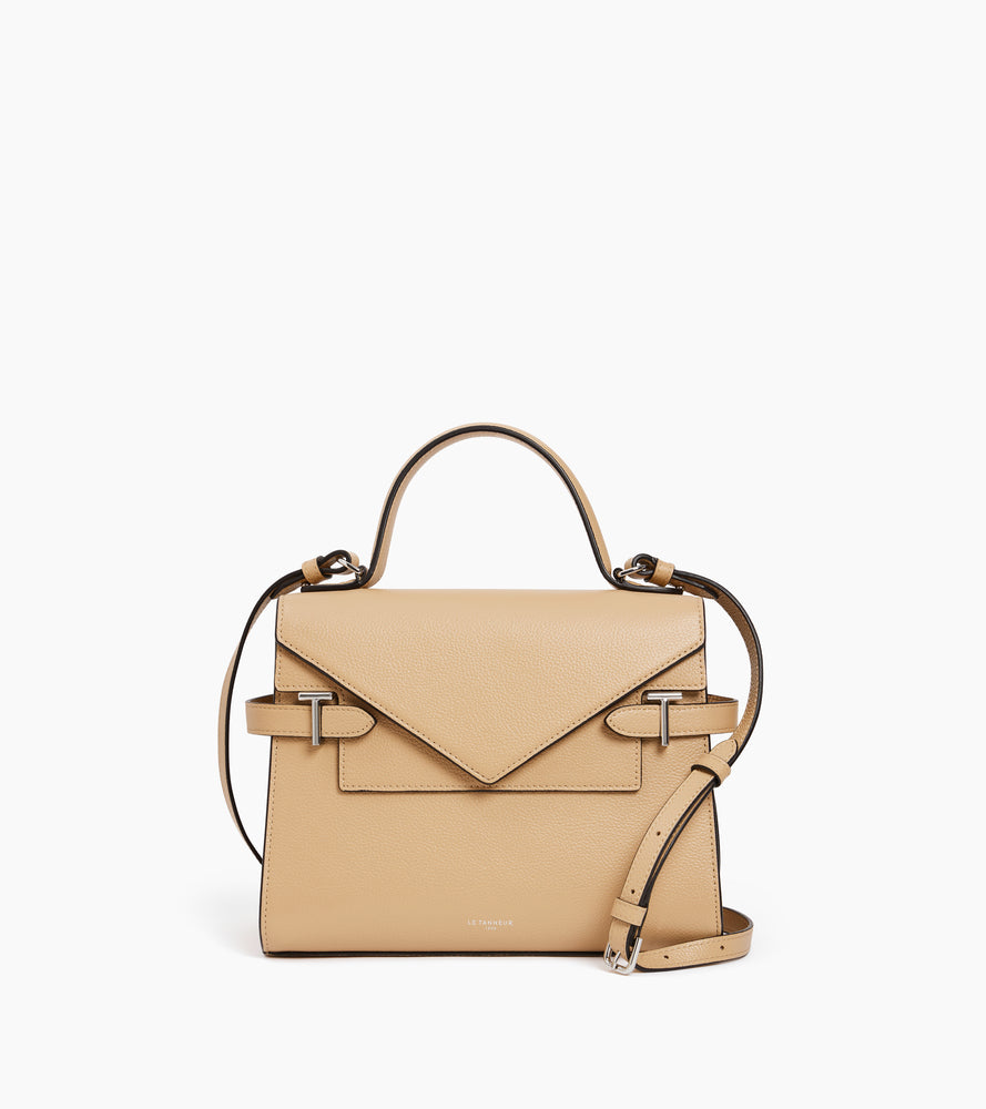 Le Tanneur Emilie sac à main cuir grainé Desert double rabat