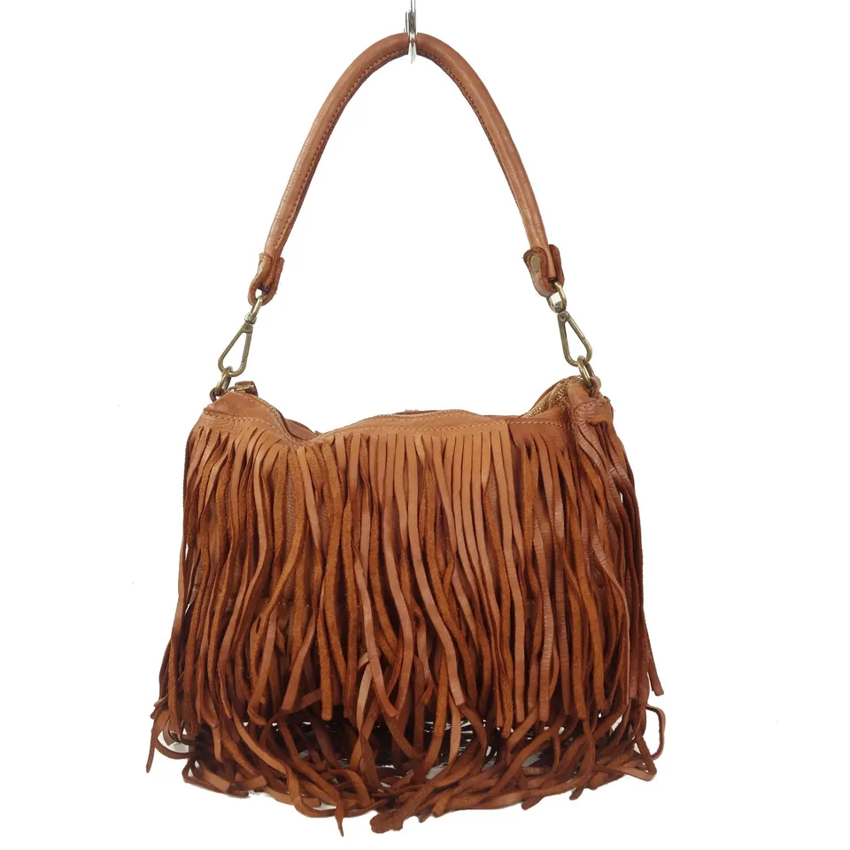 Esprit Cuir Pia sac bandoulière franges cuir camel