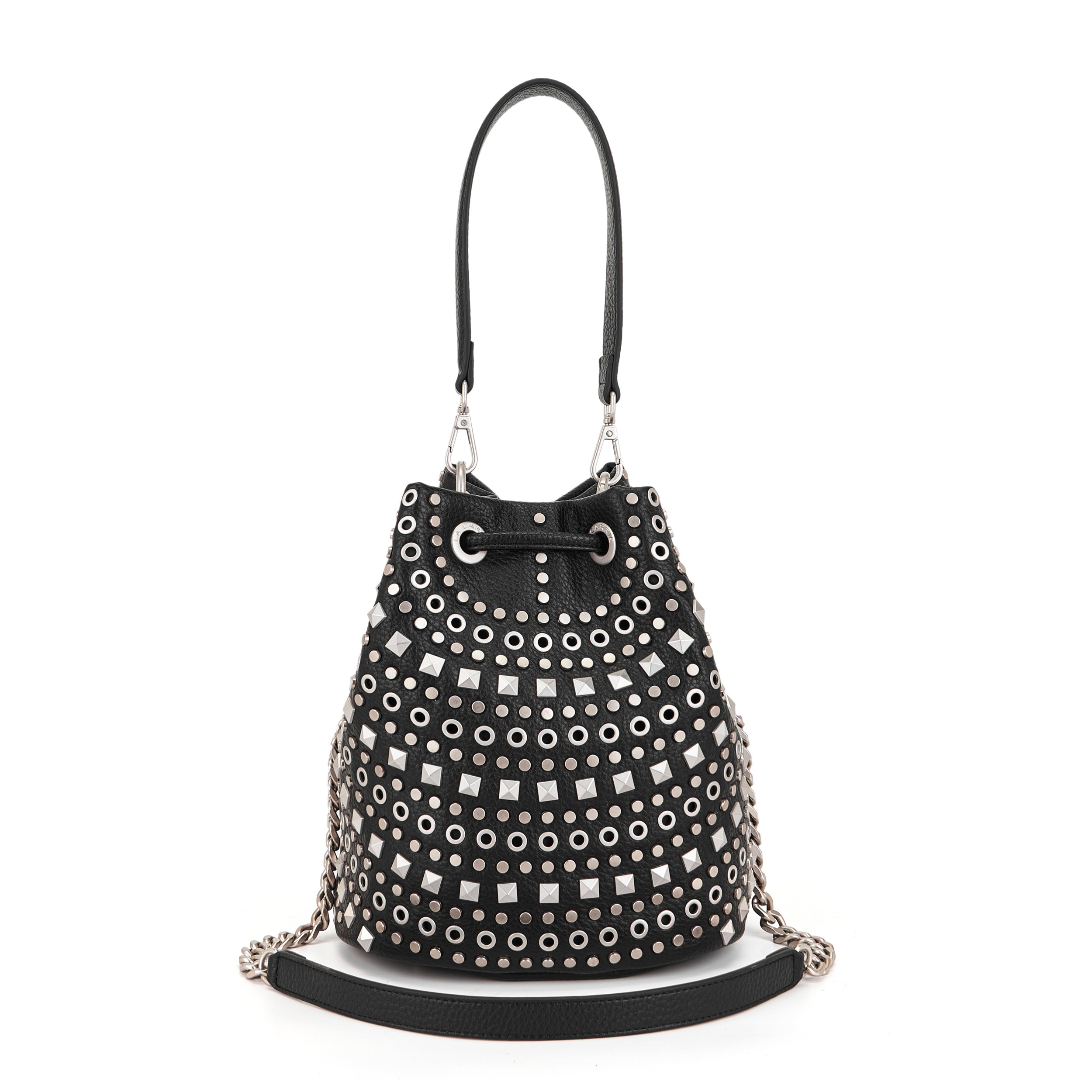La Carrie Solid sac seau noir clouté 26x19x28cm