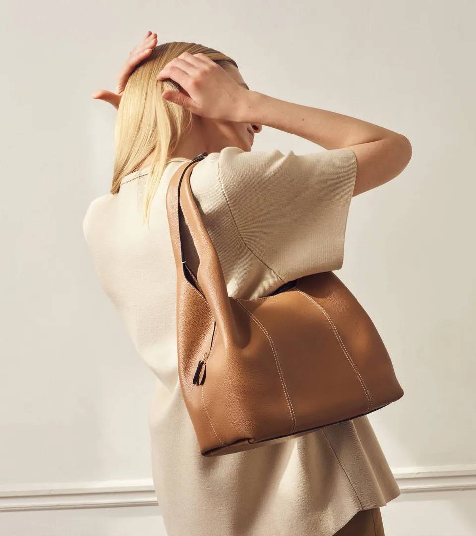 Le Tanneur Juliette sac épaule moyen cuir grainé brown tan