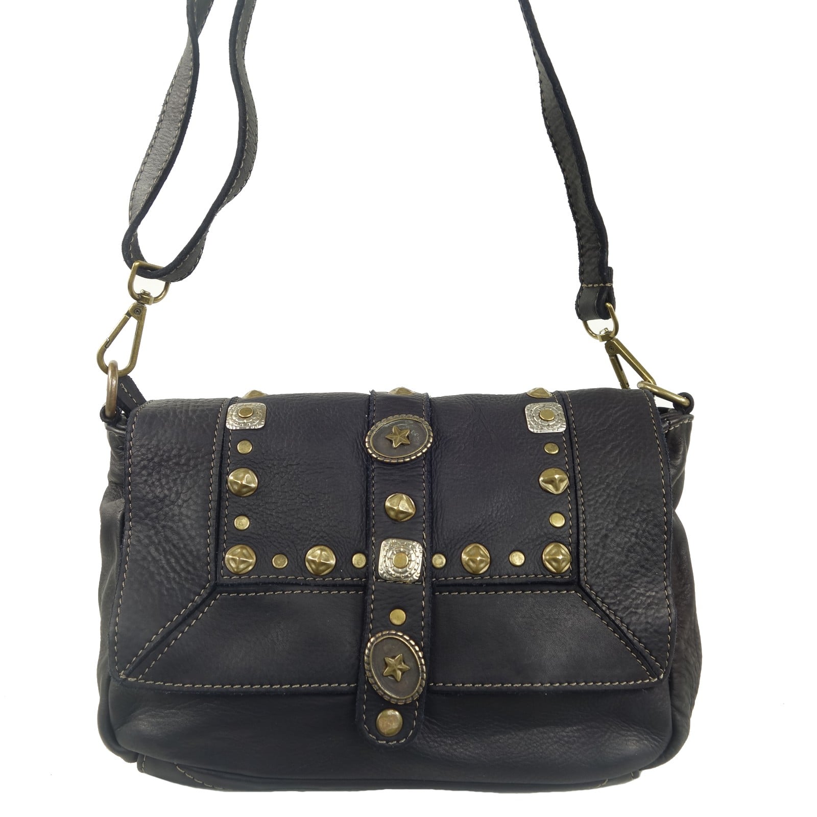 Collection Esprit Cuir Sac Besace ARIA sac besace cuir noir clouté