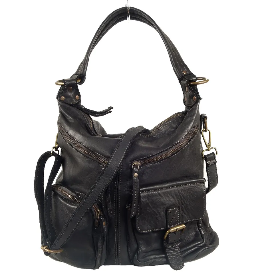 Collection Esprit Cuir STELLA sac épaule cuir noir trapèze
