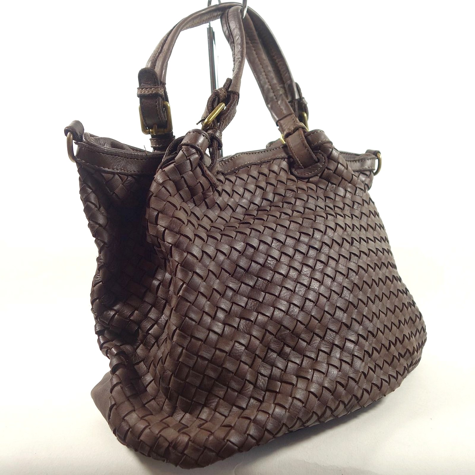 Collection Esprit Cuir SVEVA grand sac cuir brun tressé vintage