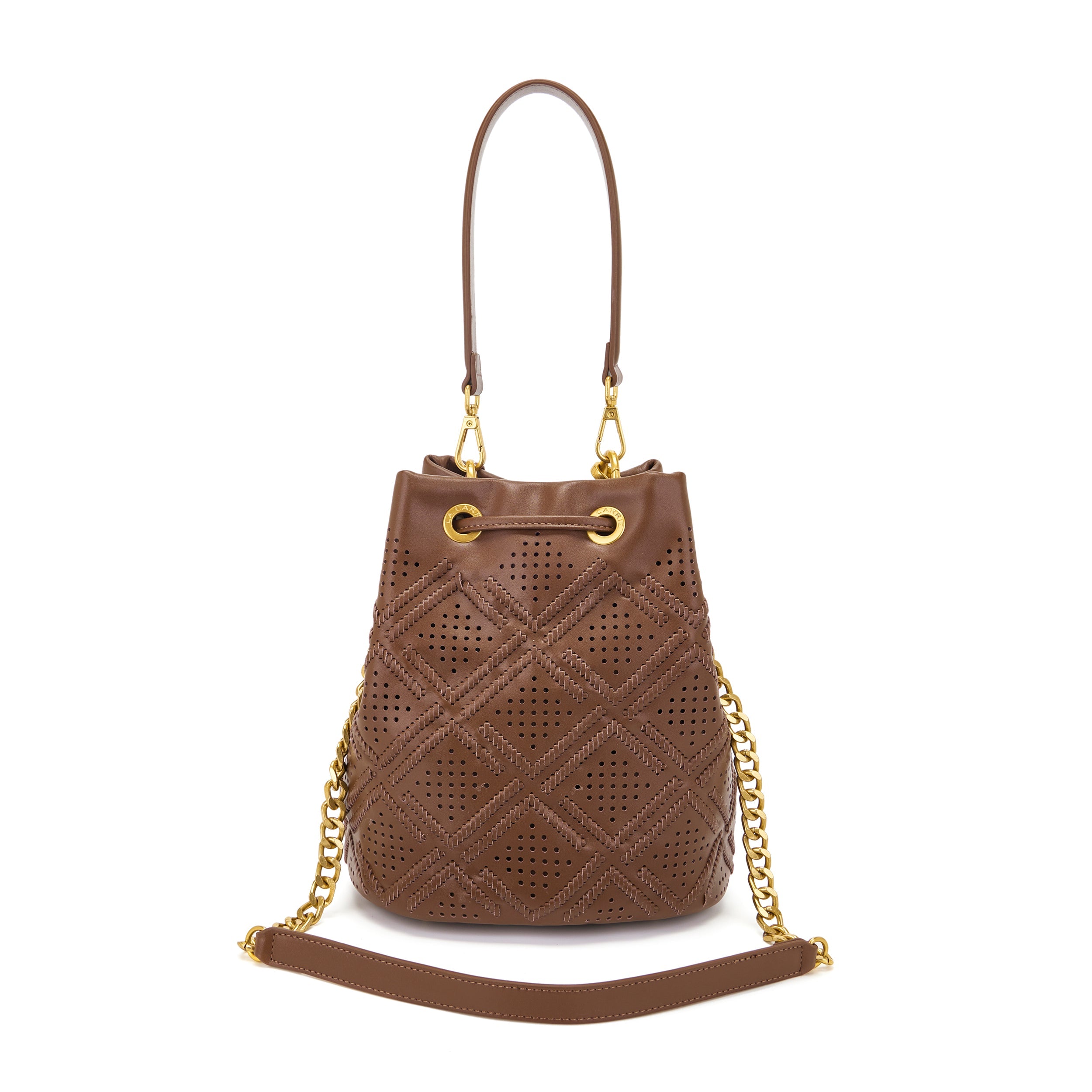 La Carrie Labyrinth sac seau cuir marron 26x19x18cm
