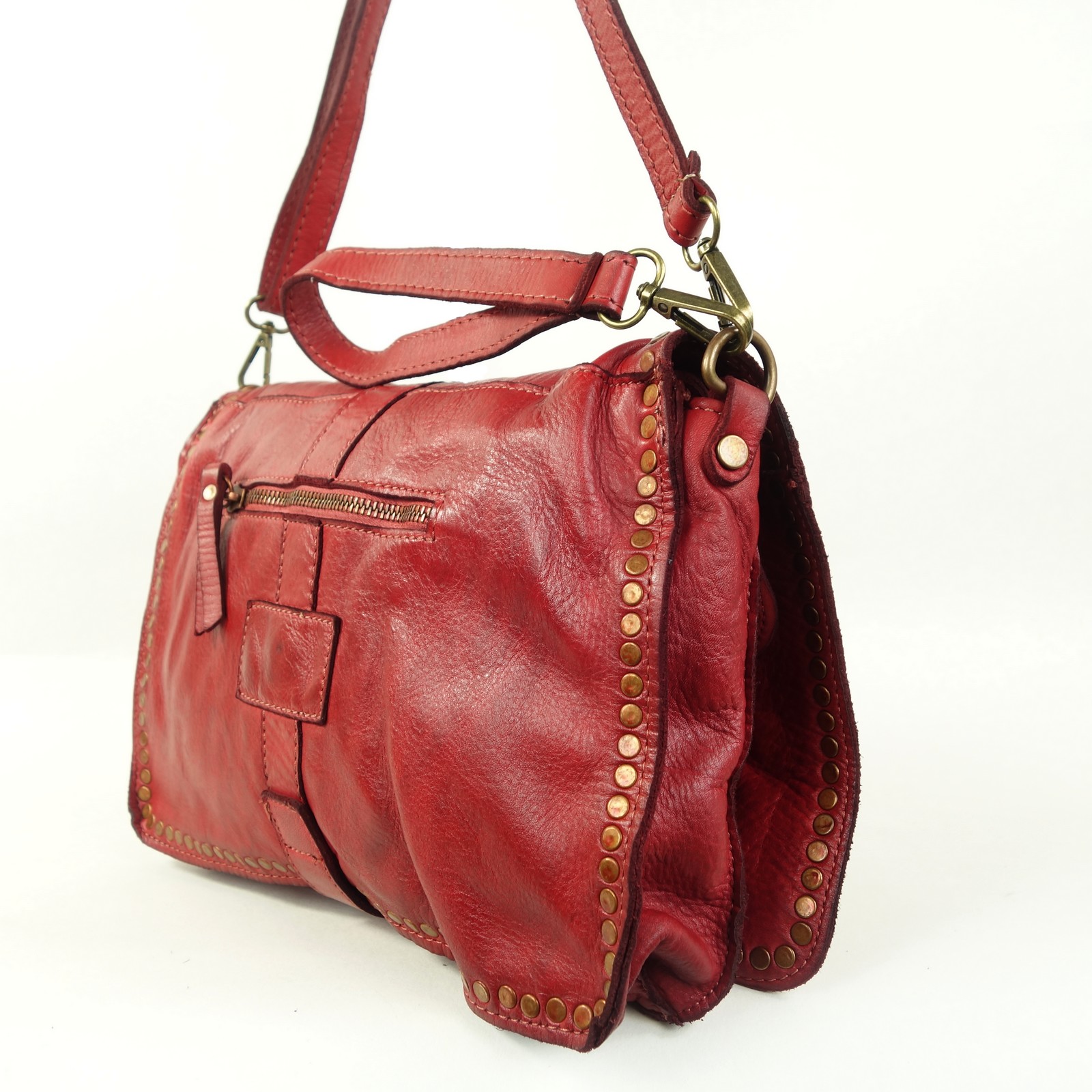 Esprit Cuir Gena pochette bandoulière cuir rouge cloutée