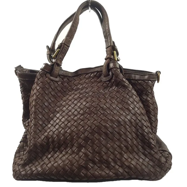 Collection Esprit Cuir SVEVA grand sac cuir brun tressé vintage