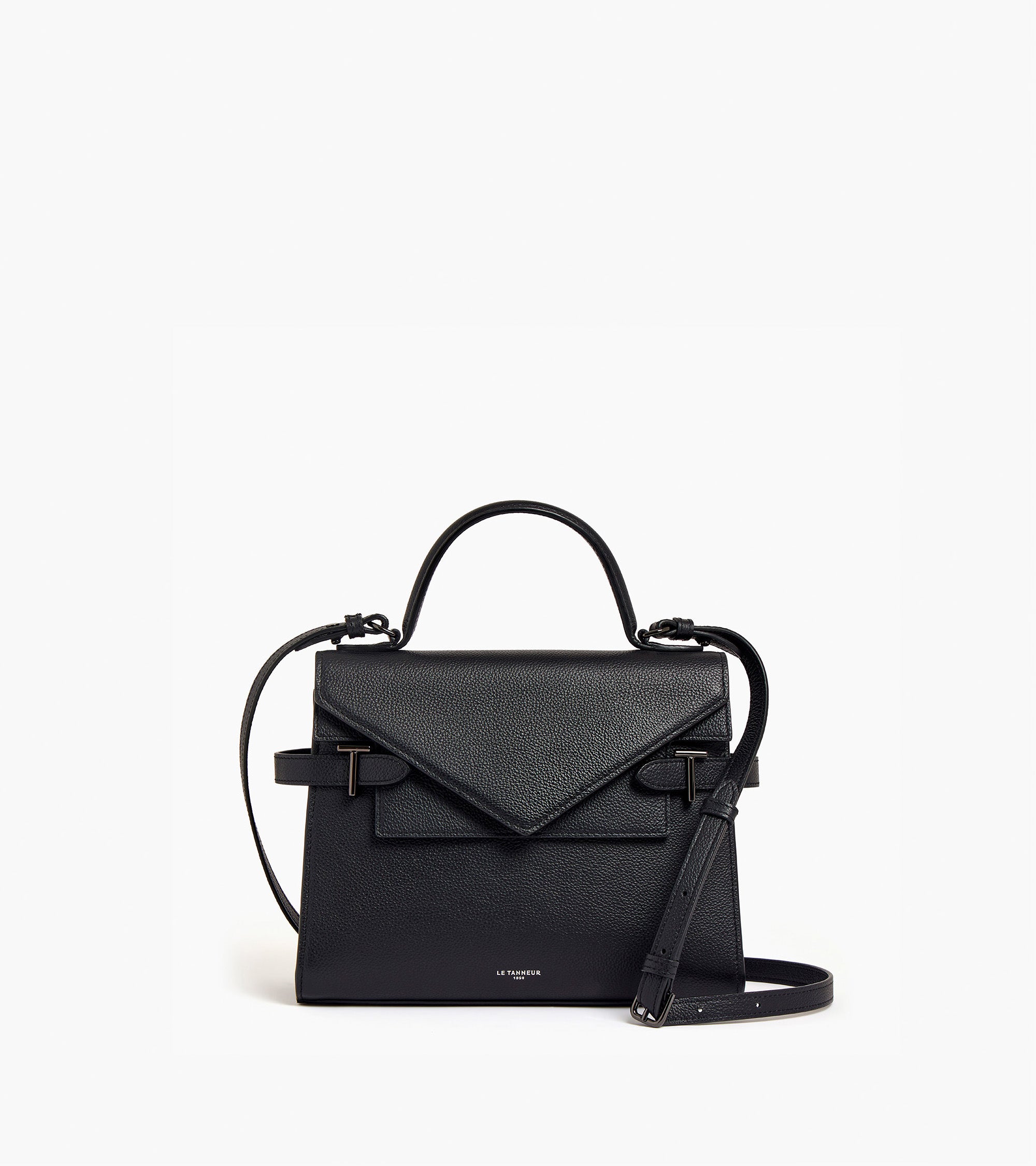 Le Tanneur Emilie sac à main cuir grainé noir double rabat