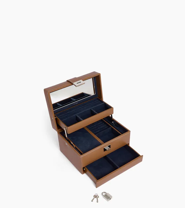 Le Tanneur Boîte à bijoux cuir moyen modèle naturel miroir